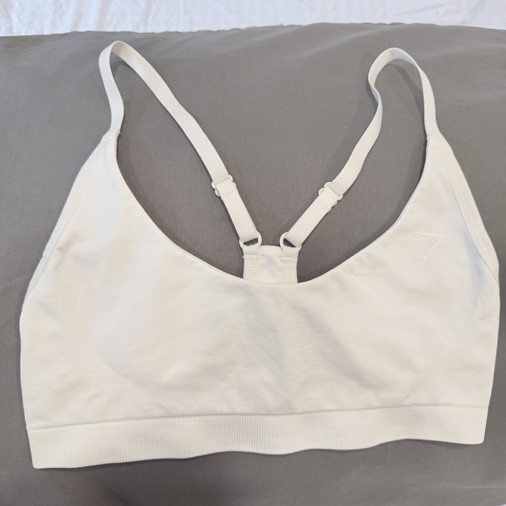 Gymshark Women's White Seamless Sports Bra Adjustable Straps Workout Yoga Gym